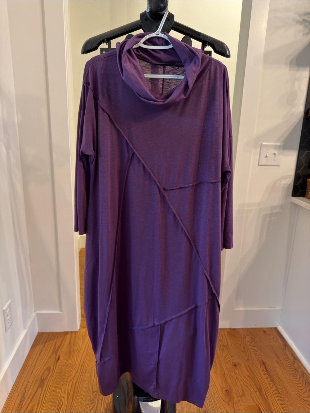 Zanzea Draped Cowl Neck Long Sleeve Purple Midi Dress